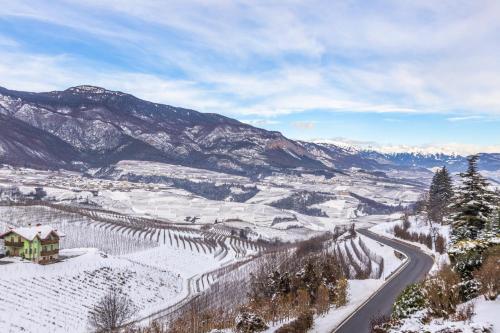 ein schneebedecktes Tal mit einem Haus und einer Straße in der Unterkunft Appartamenti Decarli in Spormaggiore