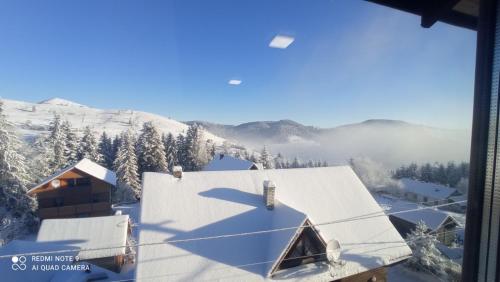 una casa con vistas a una montaña nevada en Бо&Не, en Yablunytsya