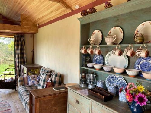 A seating area at Sky View Shepherd's Huts with Woodburning Hot Tub