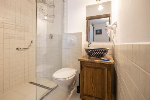 a bathroom with a toilet and a sink and a shower at Moje Tatry Gluten Free in Biały Dunajec