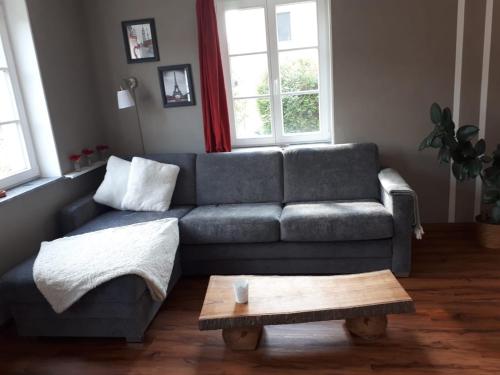 sala de estar con sofá y mesa de centro en Ferienwohnung am Spreeradweg in Bautzen, en Bautzen