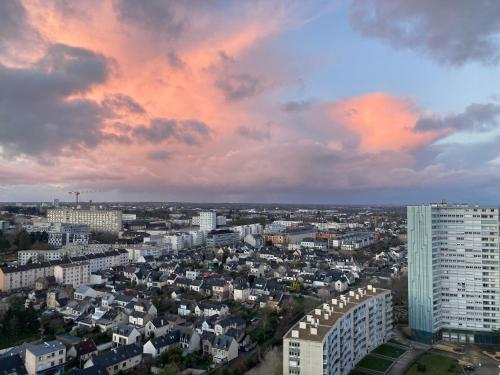 レンヌにあるRennes vue des Horizonsの建物と曇り空の街並み