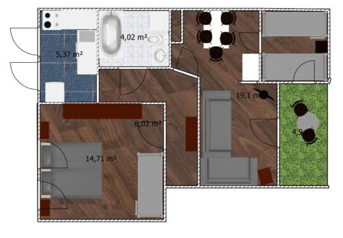 Plano de Ferienwohnung Friedrich Schiller, 2 Schlafzimmer, Balkon,kostenloses WiFi, nähe Zentrum,