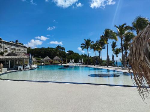 een groot zwembad met palmbomen in een resort bij Perle marine Diamant in Le Diamant