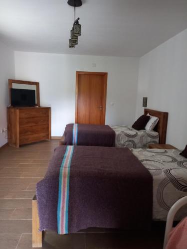 ein Hotelzimmer mit 2 Betten und einem TV in der Unterkunft Quinta da Pedra Grande in Monsanto