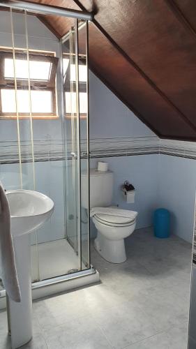 uma casa de banho com um WC e um lavatório em Hospedaria 5 Bicas em Aveiro