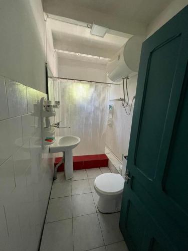 La salle de bains est pourvue de toilettes et d'un lavabo. dans l'établissement Qiwi House, à Ureki