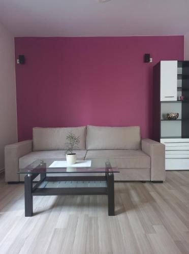 sala de estar con sofá y mesa en Apartament ZOSIA, en Korczyna