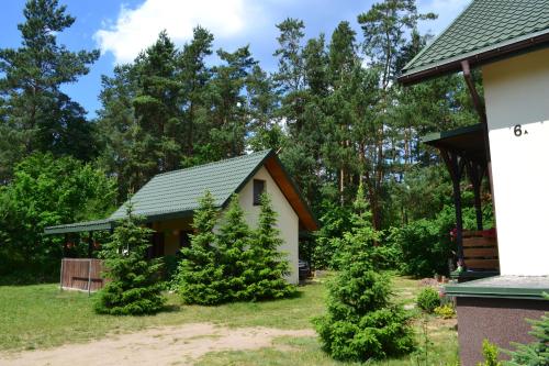 een huis met bomen in de tuin bij Domek w Sajenku in Augustów