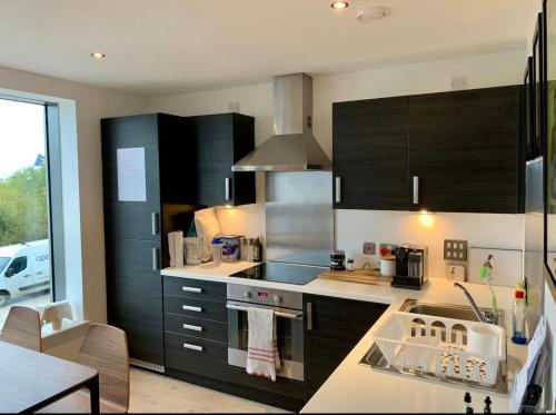 Kitchen o kitchenette sa Beautiful modern sea-side apartment in the city