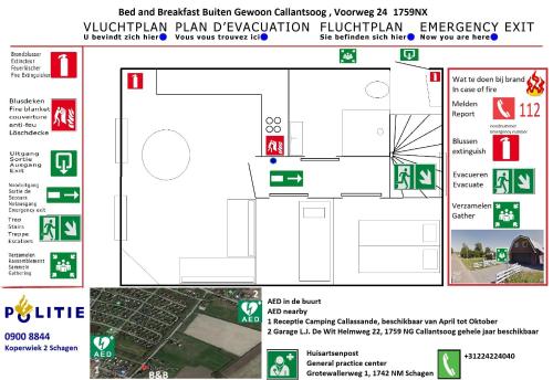 Načrt razporeditve prostorov v nastanitvi B&B Buiten Gewoon Callantsoog