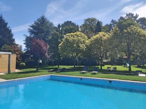 una grande piscina in un cortile alberato di Quinta Vale do Homem ad Amares