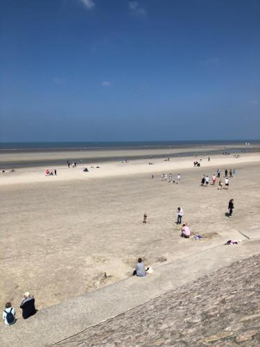 un grand groupe de personnes sur une plage dans l'établissement Appart Marion vue mer avec Wifi sur Quend plage, à Quend