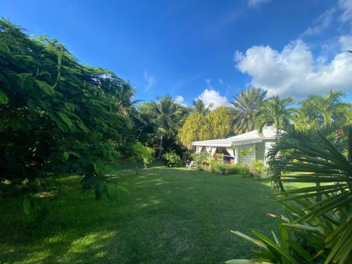 een huis met een grote tuin met palmbomen bij Villa Gaïa - Bungalow Ti-Zen et son jacuzzi niché dans un jardin tropical, séjour en amoureux in Le Diamant