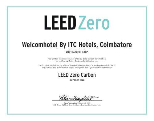 a sign that reads led zeroivedived by iced hotels at Welcomhotel by ITC Hotels, RaceCourse, Coimbatore in Coimbatore