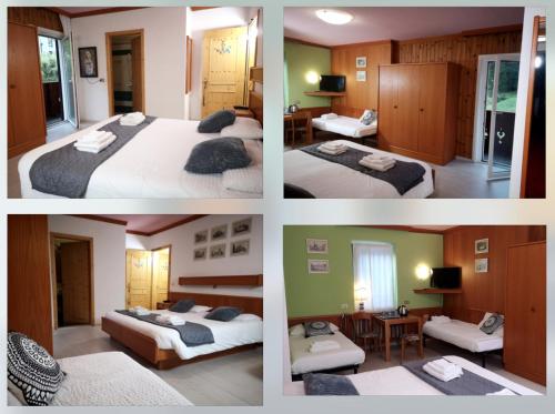 4 fotos de una habitación de hotel con 2 camas en Hotel Villa Milano, en Peio Fonti