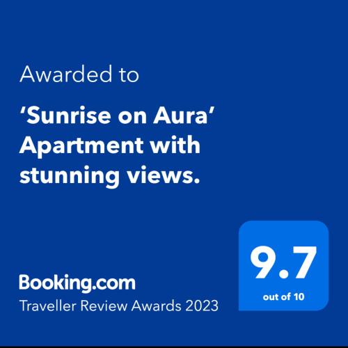 a screenshot of a phone with the text arrived to sunrise on aaru appointment with at ‘Sunrise on Aura’ Apartment with stunning views. in Melbourne