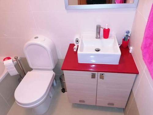 een badkamer met een wit toilet en een wastafel bij AL - Amar Odeceixe in Odeceixe