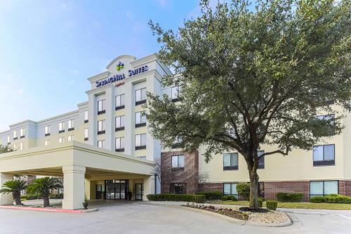 une représentation de l'avant d'un hôtel avec un arbre dans l'établissement SpringHill Suites by Marriott Austin Parmer/Tech Ridge, à Austin