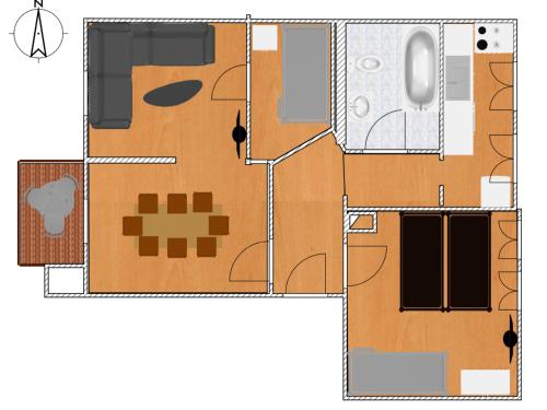 disegno di una pianta di una casa di Jena City Apartment, Balkon, sonnig, Wifi, Parkplätze, Nähe Zentrum a Jena