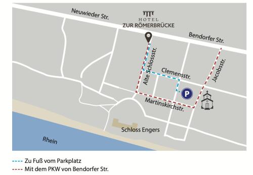 a map showing the approximate location of miramar kiwi restaurant bar and nightclub at Hotel zur Römerbrücke in Neuwied