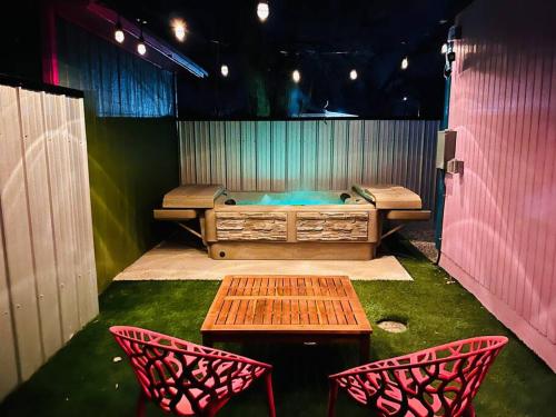 A seating area at Agave Tiny House at Cactus Flower-HOT TUB-Pet Friendly-No Pet Fees!