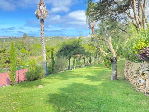 een tuin met een palmboom en een hek bij Casa Star in Ericeira