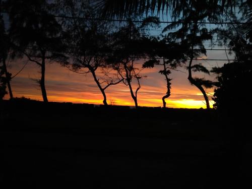 a sunset in a field with trees in the foreground at ENOCEAN HOMESTAY in Cherai Beach