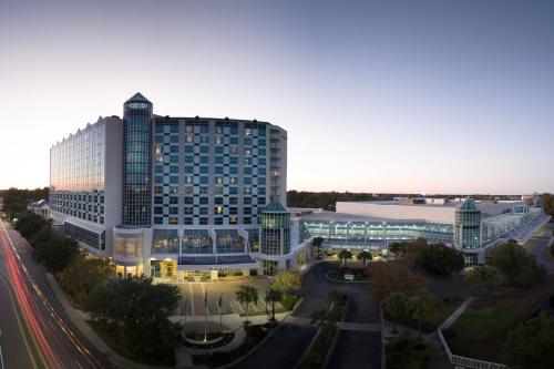 an aerial view of a large building with a street at Sheraton Myrtle Beach in Myrtle Beach