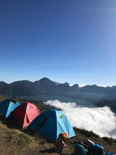 a group of tents on top of a mountain at Rinjani Houseboon in Senaru