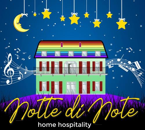 une maison avec des notes musicales et des étoiles la nuit dans l'établissement Notte di Note - home hospitality, à Busto Arsizio