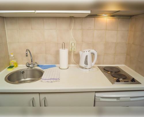 a kitchen counter with a sink and a stove at Room in Apartment - Condo Gardens Leuven - Student Flat Semiduplex in Leuven