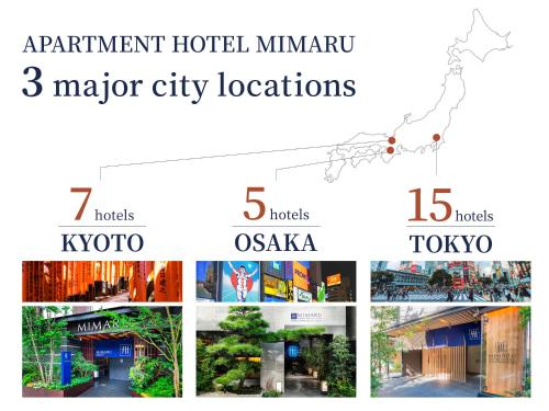 a collage of photos of major city locations at MIMARU Osaka Shinsaibashi West in Osaka