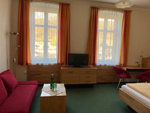 Televízia a/alebo spoločenská miestnosť v ubytovaní Donau-Rad-Hotel Wachauerhof