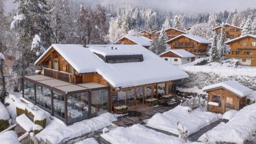 ein Haus voller Schnee in den Bergen in der Unterkunft Les Mazots du Clos in Villars-sur-Ollon