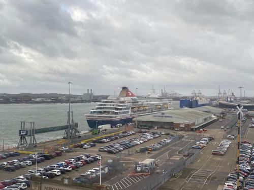 a cruise ship is docked in a parking lot at Holiday Inn Southampton, an IHG Hotel in Southampton