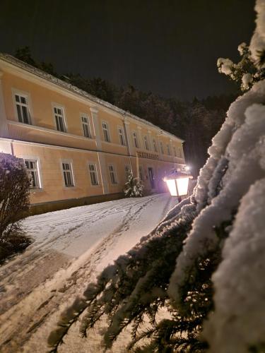 バート・シャンダウにあるHotel Garni Dekorahausの雪の夜の建物