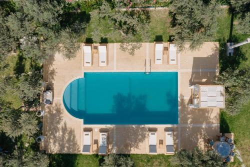 an overhead view of a house with a swimming pool at Nereides Luxury Villas in Káto Almirí