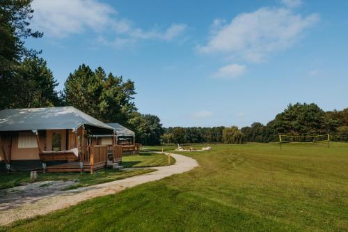 altana na polu obok ścieżki w obiekcie Glamping lodge with Eco-Wellness w mieście Zeewolde