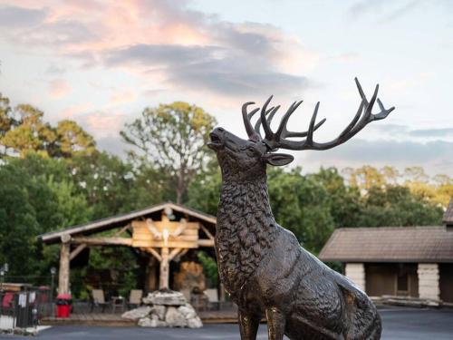 a statue of a deer with large antlers at Stonegate Lodge 2 Queen Beds Fast WiFi 50in TV Salt Water Pool Room # 305 in Eureka Springs