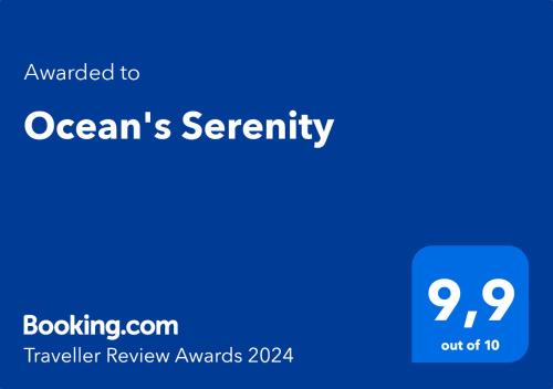 Certifikat, nagrada, logo ili neki drugi dokument izložen u objektu Ocean's Serenity