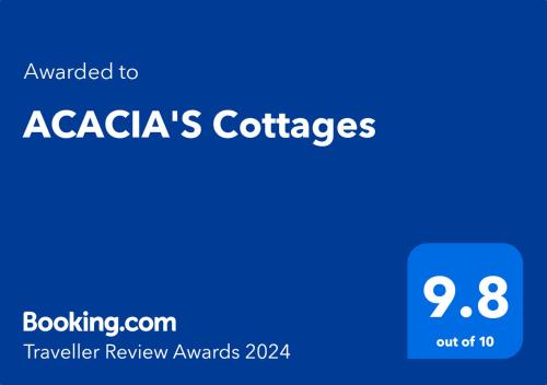 Un certificado, premio, cartel u otro documento en ACACIA'S Cottages with Starlink Wifi