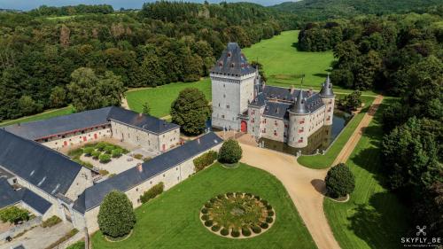 una vista aérea de un castillo en una colina en Chateau Jemeppe, en Marche-en-Famenne