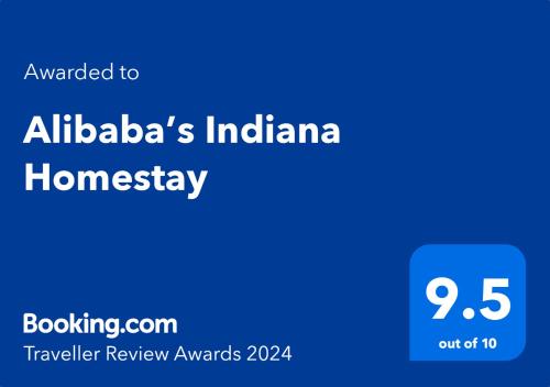 תעודה, פרס, שלט או מסמך אחר המוצג ב-Alibaba’s Indiana Homestay