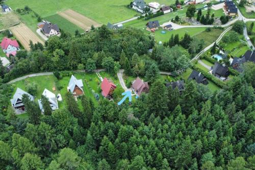 uma vista superior de uma casa numa floresta em Dacza Zakątek em Falsztyn