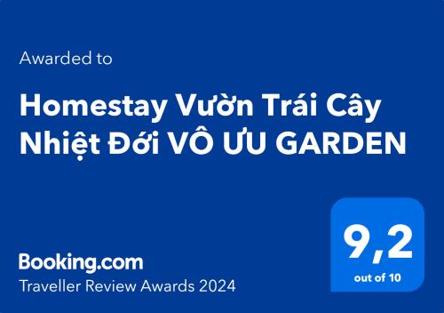 Certifikát, hodnocení, plakát nebo jiný dokument vystavený v ubytování Homestay Vườn Trái Cây Nhiệt Đới VÔ ƯU GARDEN