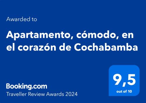 niebieski znak z wordsarmauador i corazon de colombia w obiekcie Apartamento, cómodo, en el corazón de Cochabamba w mieście Cochabamba