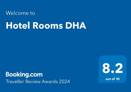 a sign that reads hotel rooms dharma with a blue at Hotel Rooms DHA in Karachi