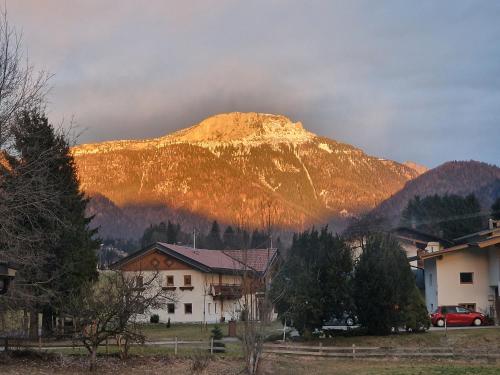 einen Berg mit einem Haus davor in der Unterkunft Appartementhaus Hüttenberger in Erpfendorf