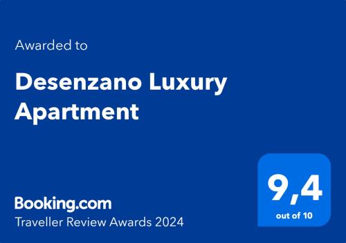 代森扎诺-德尔加达Desenzano Luxury Apartment的蓝色的长方形,上面写着“lasagna”豪华的约会